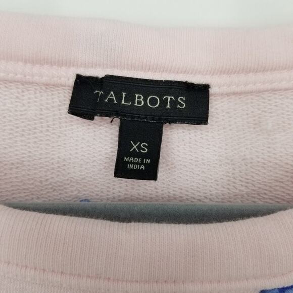 Talbots Embroidered Floral Sweatshirt XS Pullover Crew Neck Light Pink Coquette - Picture 3 of 10